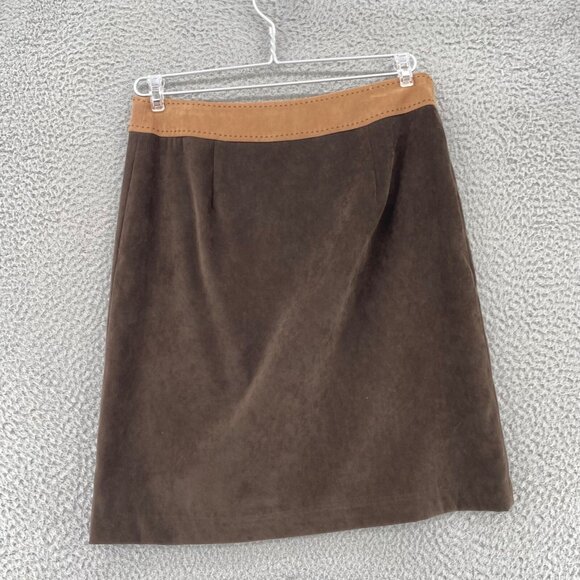 J Mclaughlin Skirt Womens 4 Brown Colorblock Stretch Microsuede Mini Gold Buckle - Picture 3 of 11